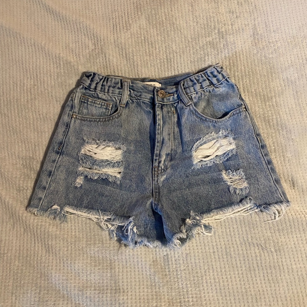 Distressed jean shorts
